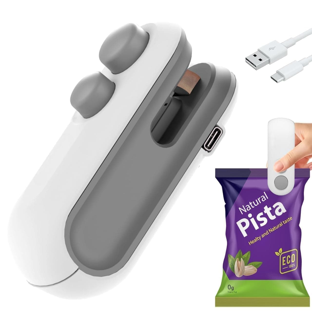 2-in-1 Mini Bag Sealer & Cutter, USB-C Rechargeable Portable Handheld Food Storage Sealing Machine for Snacks, Chips & Plastic Packets